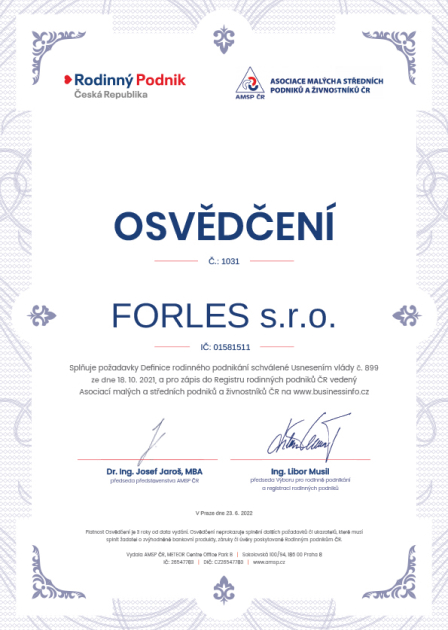 FORLES certifikát PEFC COC 2